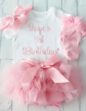 Personalised Girls Frilly Tutu Knicker 1st First Birthday Baby Pink With Socks