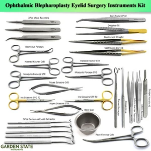 28 Micro Eye Surgery Blepharoplasty Tools Kit Ophthalmic Retractor Tweezers Set - Picture 1 of 21
