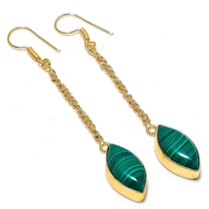 Pendientes colgantes de latón con piedras preciosas de malaquita 3" - Imagen 1 de 1