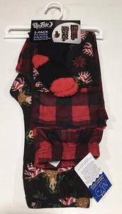 Jungen 2er Pack Pyjamahosen mit kuscheligen Socken Set Neu mit Etikett 4/5 rot schwarz - Bild 1 von 2