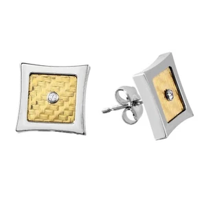 Signature GOLD SERIES III Stainless Steel diamond Earrings W/ 18kt YG - Picture 1 of 1