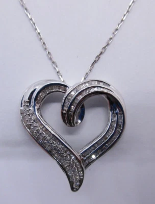 Colgante corazón diamante oro 14K sobre plata = 1,25 quilates cadena F-SI2 18" Foto 1 de 4