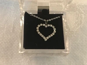 Vintage Silver Tone Crystal Rhinestone Hart Pendant Necklace New Old Stock - Picture 1 of 12