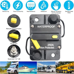 Waterproof Car Circuit Breaker Fuse Reset 250 Amp 12-48V DC Car Boat Auto Marine - Bild 1 von 16
