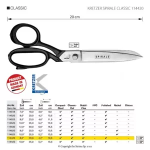 114420 TAILOR´S SCISSORS FOR LEFTHANDED - KRETZER SPIRALE CLASSIC 8"/20 CM - Picture 1 of 1