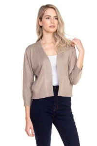 Cielo Women's Knit Cropped Sweater Bolero Cardigan Three Quarter Sleeve - Picture 1 of 8