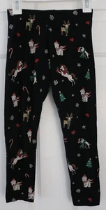 Girl's Leggings UNICORNS PENGUIN Black Holiday Stretch Size M (7/8) Holiday Time - Picture 1 of 6