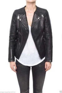 Womens Leather Motorcycle New Jacket Genuine Lambskin Women Biker Coat S M 140 - Picture 1 of 2