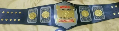 Old AWA World Tag Team Wrestling Championship Leather Belt (Dual Layer) Cover