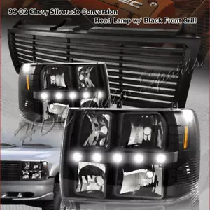 For 2000-2006 Chevrolet Tahoe LED DRL Conversion Black Headlights + Black Grille - Picture 1 of 5