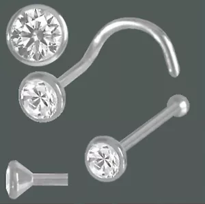 925 Silber Zirkonia Nasenpiercing Spirale Nasenstecker Stecker Piercing Gerade - Bild 1 von 10