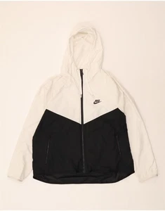 NIKE Mens Hooded Rain Jacket UK 40 Large White Colourblock Polyester AF01 - Picture 1 of 4