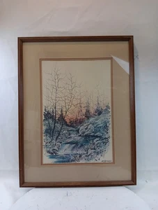 VTG Oil on Cardboard Custom Framed Painting Landscape Trees Creek  Artwork - Picture 1 of 11
