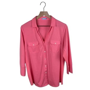 J. McLaughlin Brynn Lyford Jersey Shirt Coral Pink Women's Size XL V-neck Button - Picture 1 of 8