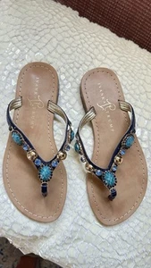 Ivanka Trump Jeweled Embellish Thong Flip Flop Blue Teal Rhinestone Size 6 - Picture 1 of 3