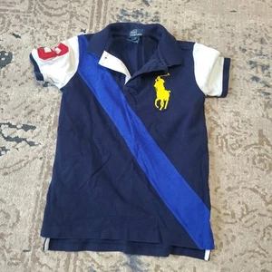 Polo Ralph Lauren Large Horse Color Block Kids Size 7 100% Cotton Dark Blue - Picture 1 of 6