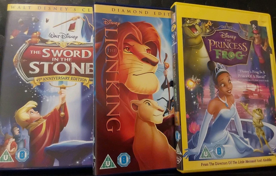 3 Disney Dvds Sword In The Stone, Lion King, And Princess And The Frog - Image 1 of 1
