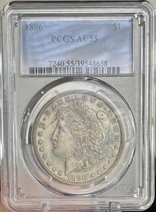1896 P Morgan Silver Dollar - Beautiful Deep Toner - PCGS AU55 - 90% Silver - Picture 1 of 8