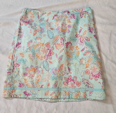 Sigrid Olsen Sport Skirt Pink, Orange floral pattern on misty teal size 8 - Image 1 of 4