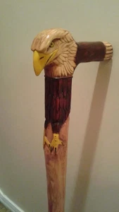 Bastón de madera hecho a mano tallado a mano elegante águila pájaro bastón de madera para caminar - Imagen 1 de 3