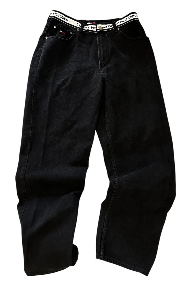 Tommy Hilfiger VTG Y2K Black Men’s Denim Jeans Logo Spell Out Band 33 X 34 - Image 1 of 4