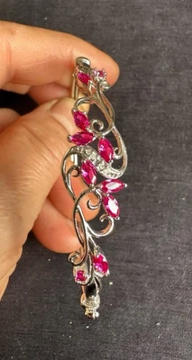 925 DIA Mark Sterling Sikver Diamonds Ruby Pretty Bangle -6cm - Image 1 of 4