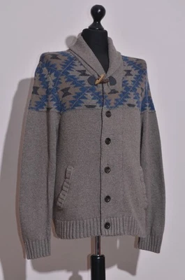 Ted Baker Mens Shawl Collar Cardigan Sweater Size 4 Grey Blue Aztec Wool Blend - Image 1 of 4