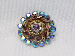 Broche Molinete Aurora Boreal De Colección Púrpura Navette Estrás Prendedor Tono Dorado 3-D - Imagen 1 de 5