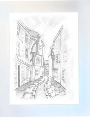 Mounted Original Drawing of a street in York  - Image 1 of 3