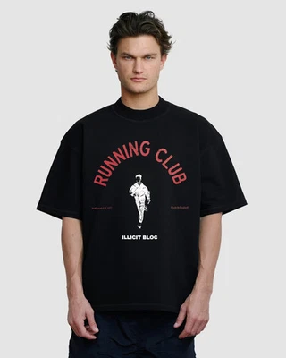 T-shirt Illicit Bloc Running Club nera piccola/grande 300GSM 100% cotone vestibilità boxy