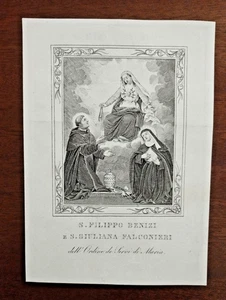 SAN FILIPPO BENIZI E SANTA GIULIANA FALCONIERI - SERVI DI MARIA Incisione 1850 c - Picture 1 of 1