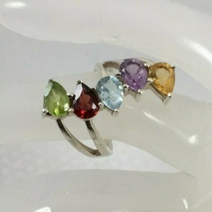 Stunning - Amethyst Citrine Garnet Peridot Blue Topaz 4 ct Sterling Silver Ring - Picture 1 of 11