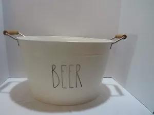 RAE DUNN METAL BEER BUCKET W/HANDLES WHITE - Picture 1 of 8