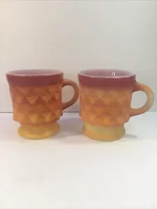 2X ANCHOR HOCKING FIRE KING COFFEE CUP MUG KIMBERLY PATTERN ORANGE/YELLOW COLOR - Picture 1 of 12