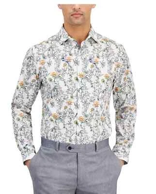 Camisa social masculina Bar III slim fit pássaro floral, damasco branco escolha seu tamanho - Imagem 1 de 3