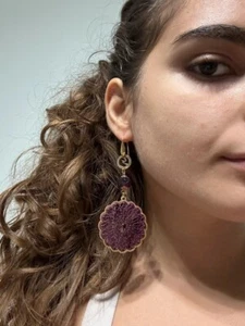 Orecchini pendenti eleganti bordeaux e dorati Gattinoni NUOVI - Foto 1 di 4