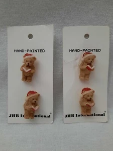 4 JHB International Novelty Buttons ~ Santa Hat Teddy Bear Caroler ~ On Cards - Picture 1 of 6
