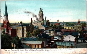 1900s UDB Indiana Postcard View of Evansville from Post Office IN Aerial View - Picture 1 of 2