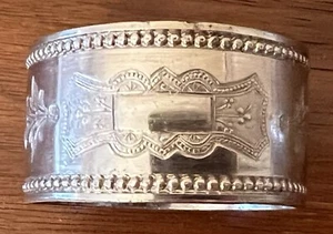 Antique Victorian Napkin Ring Cartouche Beaded Edge Silverplate - Picture 1 of 7