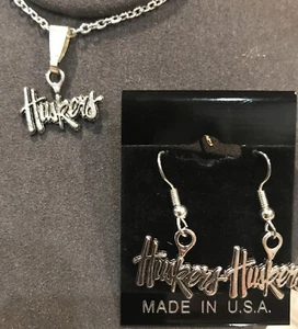 Nebraska CornHuskers Dangle Earrings And Necklace  Set  NCAA Licensed Jewelry - Picture 1 of 2