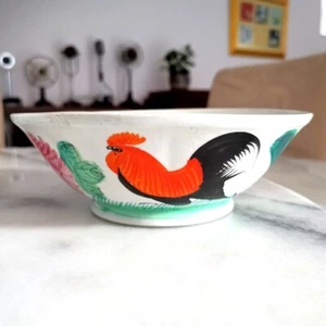 Vintage Rare 1930s Chinese Asian Rooster Chicken Peony Hand Painted Bowl (19cm) - Picture 1 of 8