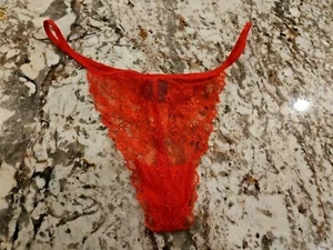 True Vintage Victoria Secret Lacey Embroidered G String Panty Red Size Medium - Picture 1 of 3