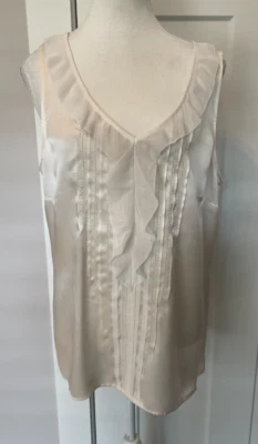 WHITE HOUSE BLACK MARKET Mujer TOP Sin Mangas Marfil Seda Volantes Talla XL Foto 1 de 4