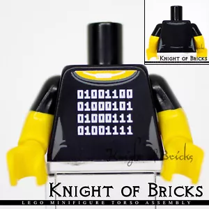 Lego Minifigur Torso 459 schwarz weiblich gelber Hals 4 Reihen weißer Binärcode - Bild 1 von 4