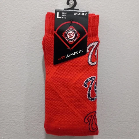MLB WASHINGTON NATIONALS MENS CREW HEIGHT SOCKS SIZE L ( 6 -12 ) ONE PAIR NEW Cover