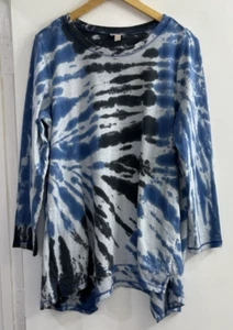 LOGO Lori Goldstein 1X Blue Black Brushed Tie Dye Lagenlook Asymmetrical Pockets - Picture 1 of 12