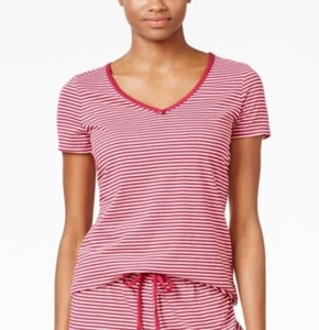 Nautica V-Ausschnitt Damen Pyjama T-Shirt gestreift Rübenrot Größe XS NEU - Bild 1 von 2