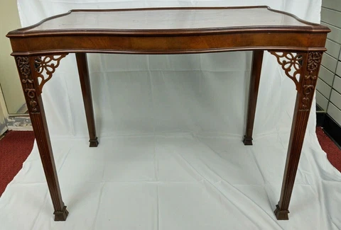 Baker Stately Homes Collection Flame Mahogany Carved Marlborough Tea Table Cover