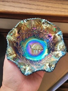 Pretty Black Amethyst Crown Crystal Carnival Glass Australian Emu Sauce Bowl - Picture 1 of 18