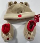 BABY 3-PIECE REINDEER HAT AND SLIPPER SET SIZE 0-6 MONTH